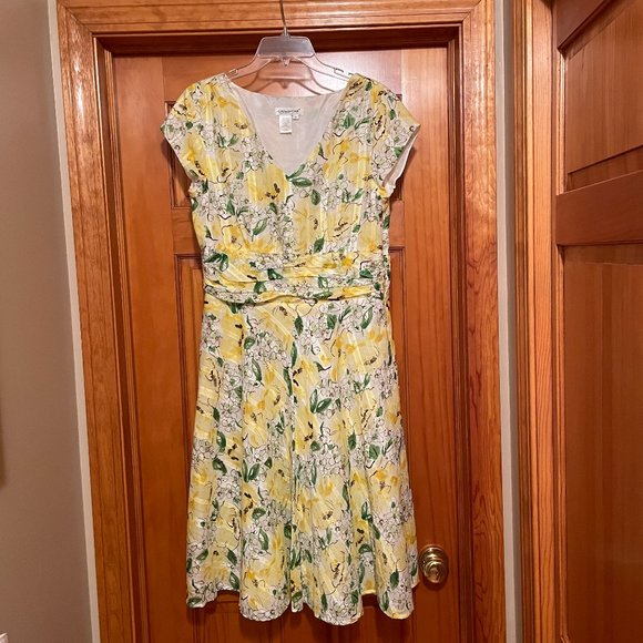 Coldwater Creek Short Sleeve Yellow Floral Embellished Dress 12 - Picture 1 of 8